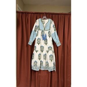 SZ Blockprints Shopbop Jodhpur floral block print cotton midi dress medium